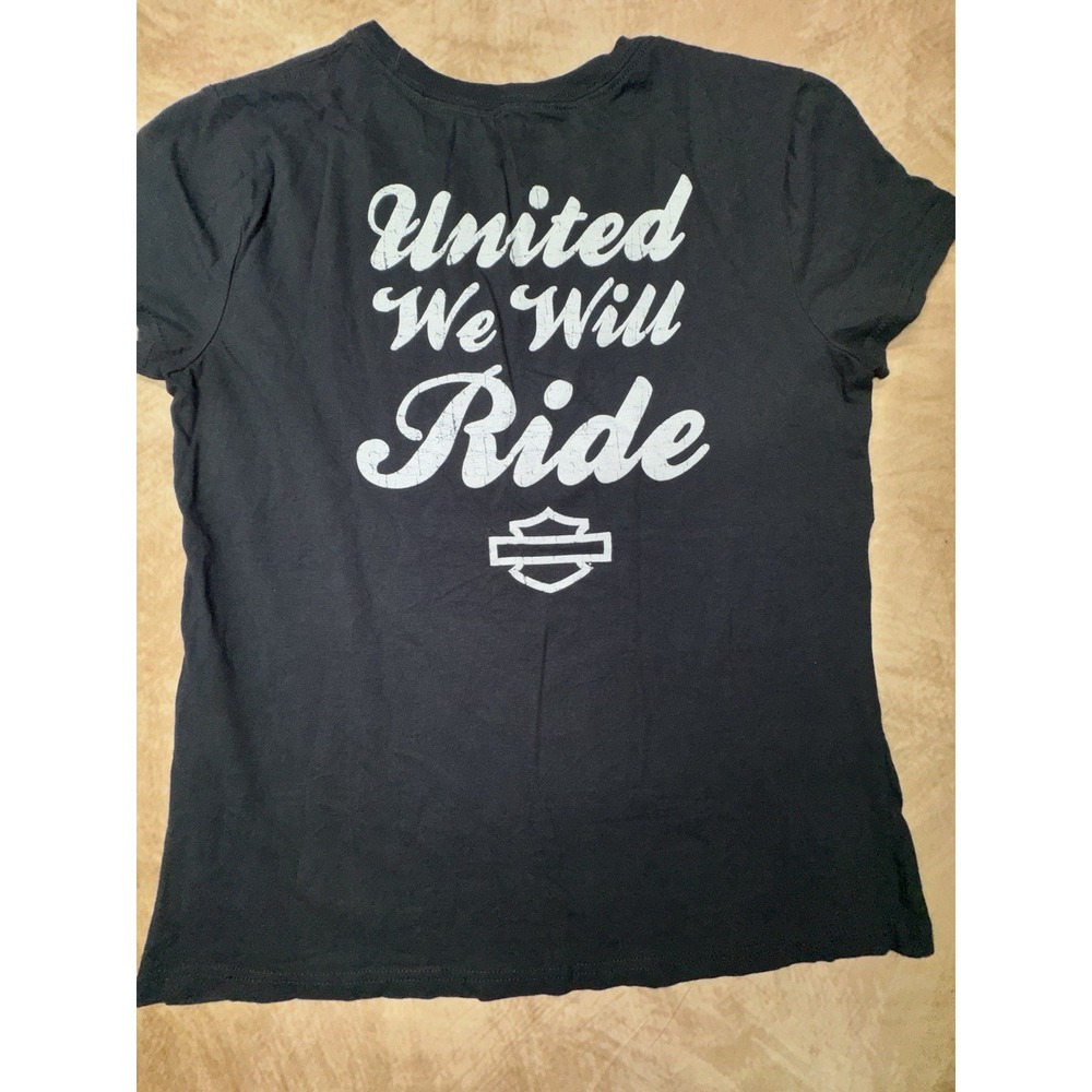 HARLEY DAVIDSON Womens SIZE Small  BLACK TSHIRT "UNITED WE WILL RIDE" Biker Chic